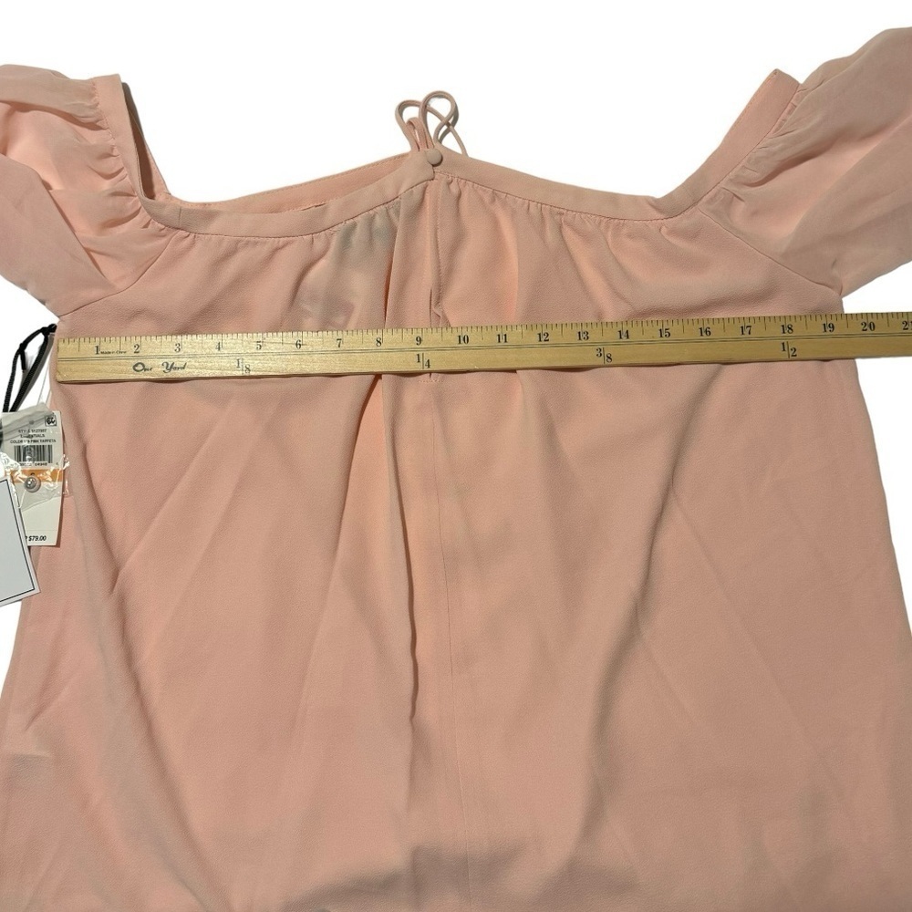 1.STATE Off-Shoulder‎ Halter Blouse, Chiffon Sleeves, Pink Sz S - Picture 6 of 6